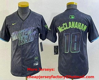 Youth Tampa Bay Rays #18 Shane McClanahan Charcoal 2024 City Connect Limited Cool Base Jersey