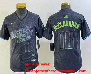 Youth Tampa Bay Rays #18 Shane McClanahan Charcoal 2024 City Connect Player Number Limited Cool Base Jersey