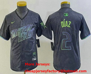 Youth Tampa Bay Rays #2 Yandy Diaz Charcoal 2024 City Connect Limited Cool Base Jersey