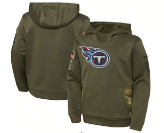 Youth Tennessee Titans 2022 Olive Salute to Service Therma Performance Pullover Hoodie
