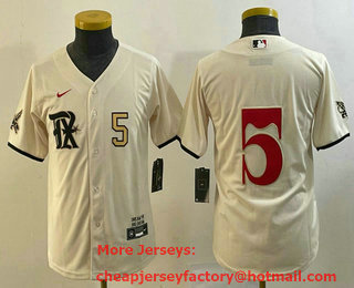 Youth Texas Rangers #5 Corey Seager Number Cream 2023 City Connect Cool Base Stitched Jersey