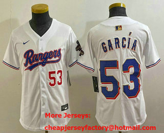 Youth Texas Rangers #53 Adolis Garcia Number White 2024 Gold Collection Limited Cool Base Jersey 11