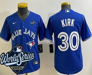 Youth Toronto Blue Jays #30 Alejandro Kirk Blue 2025 World Series Cool Base Jersey