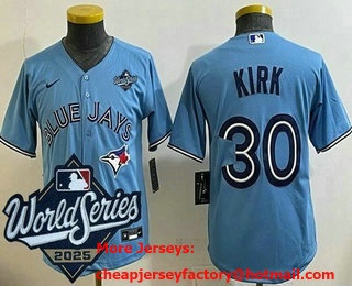 Youth Toronto Blue Jays #30 Alejandro Kirk Light Blue 2025 World Series Cool Base Jersey
