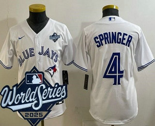 Youth Toronto Blue Jays #4 George Springer White 2025 World Series Cool Base Jersey