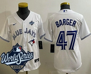 Youth Toronto Blue Jays #47 Addison Barger White 2025 World Series Cool Base Jersey