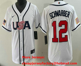 Youth USA #12 Kyle Schwarber White 2026 World Baseball Classic Cool Base Jersey