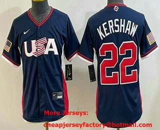Youth USA #22 Clayton Kershaw Navy 2026 World Baseball Classic Cool Base Jersey