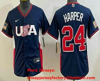 Youth USA #24 Bryce Harper Navy 2026 World Baseball Classic Cool Base Jersey