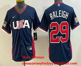Youth USA #29 Cal Raleigh Navy 2026 World Baseball Classic Cool Base Jersey