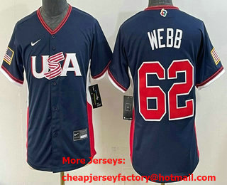 Youth USA #62 Logan Webb Navy 2026 World Baseball Classic Cool Base Jersey