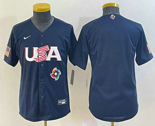 Youth USA Baseball Blank 2023 Navy World Classic Stitched Jersey 003