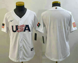 Youth USA Baseball Blank 2023 White World Baseball Classic Stitched Jersey 02