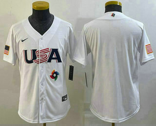 Youth USA Baseball Blank 2023 White World Baseball Classic Stitched Jersey 03