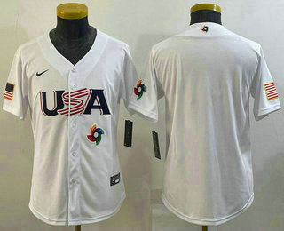 Youth USA Baseball Blank 2023 White World Baseball Classic Stitched Jersey 04