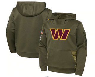Youth Washington Commanders 2022 Olive Salute to Service Therma Performance Pullover Hoodie