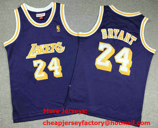 Youths Los Angeles Lakers #24 Kobe Bryant Purple Gold 2007-08 Classics Swingman Throwback Jersey